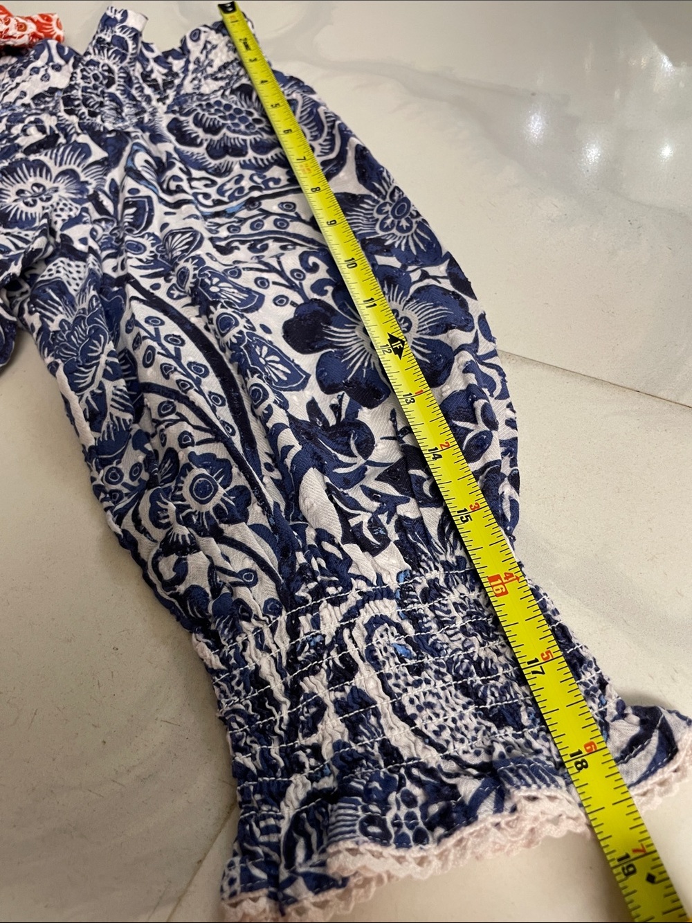Chico's Off-Shoulder Split Floral Blouse in Red and Blue - Picture 12 of 12